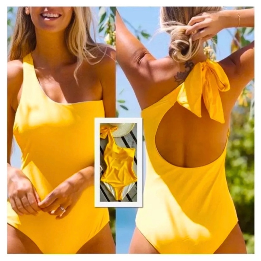 Shoulder tie, bow yellow, one piece swimsuit nwt xl